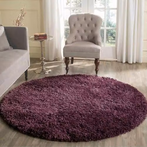 Serdim Rugs Round Plain Shaggy Living Room Rug, Purple, Diameter: 120 cm