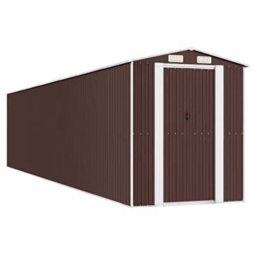 vidaXL Garden Shed Outdoor Storage House in Dark Brown Galvanised Steel W/D/H: 192 x 938 x 223 cm