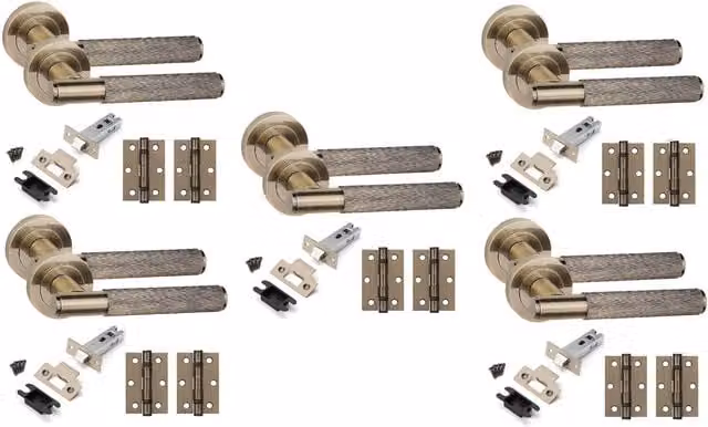 Golden Grace 5 Set Straight T-Bar Linear Internal Door Handles in Gold Brass