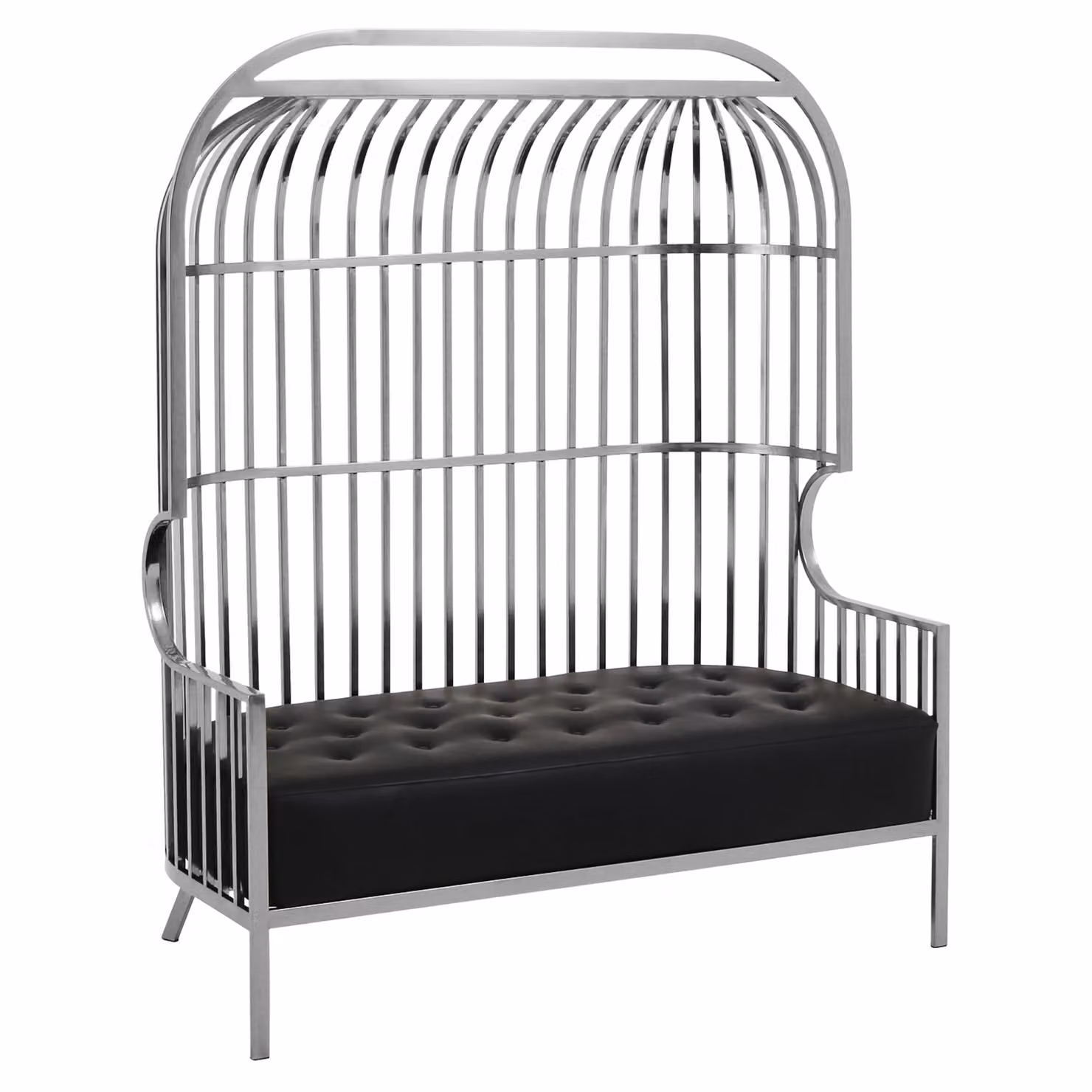 Fifty Five South Eliza Two Seat Silver Dome Cage Sofa with Metal Frame and Synthetic Leather – 3