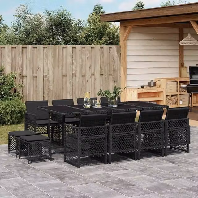 Berkfield Home Modern Polyrattan Garden Dining Set with Glass Top in Black – 1
