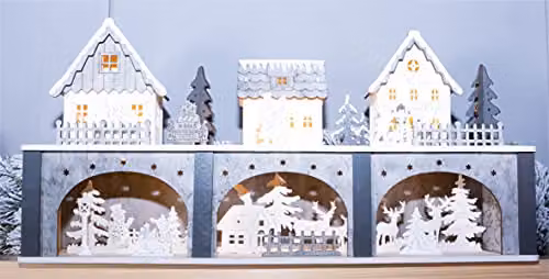 St Helens Home & Garden Battery Powered Wooden LED Light Up Christmas Festive Scene in Brown and White, W/D/H: 22.0 x 11.0 x 44.0 cm – 4