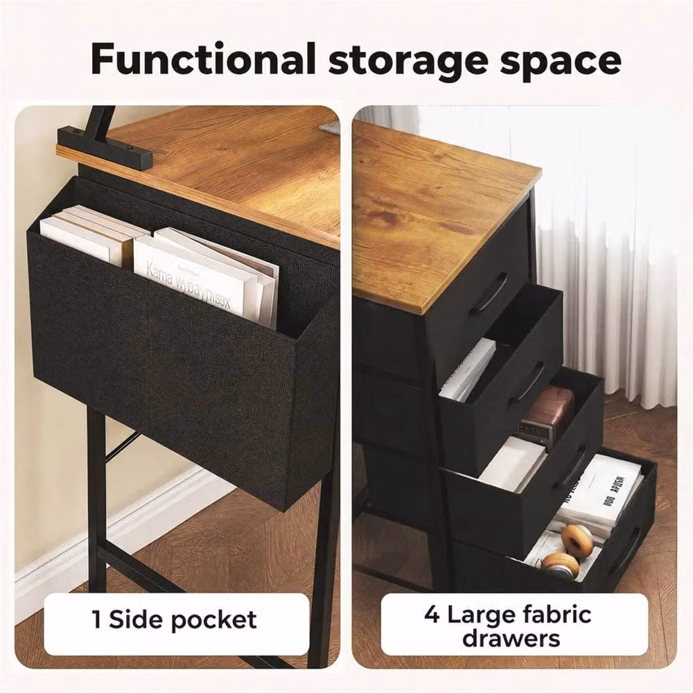 EONLION L Shaped Gaming Desk with Storage Drawer in Brown – 3