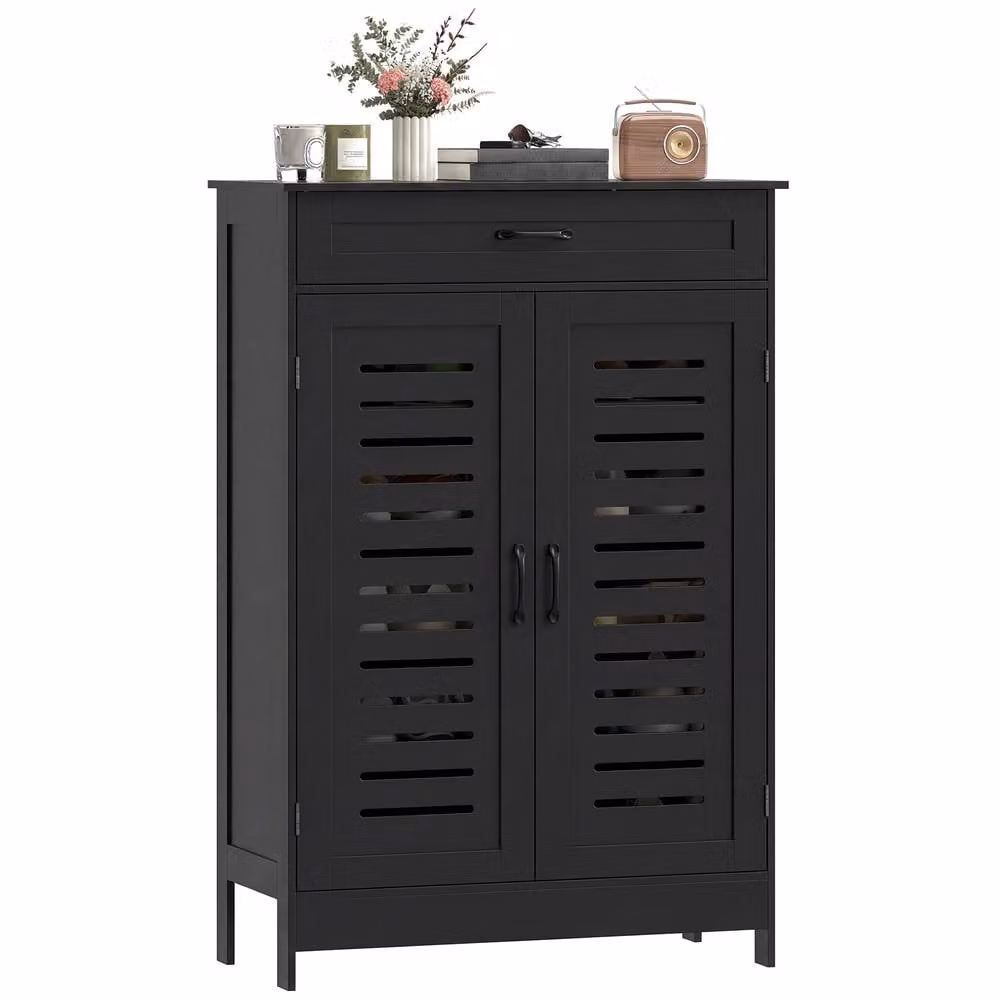 STILVORA Modern Black Matt Shoe Cabinet with Drawer and Hinged Doors – 3