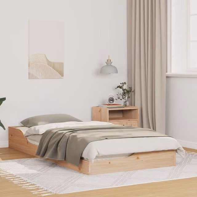 Berkfield Home Modern Floor Bed Frame in Brown and Beige, Solid Pine Wood, W: 75 cm, L: 190 cm