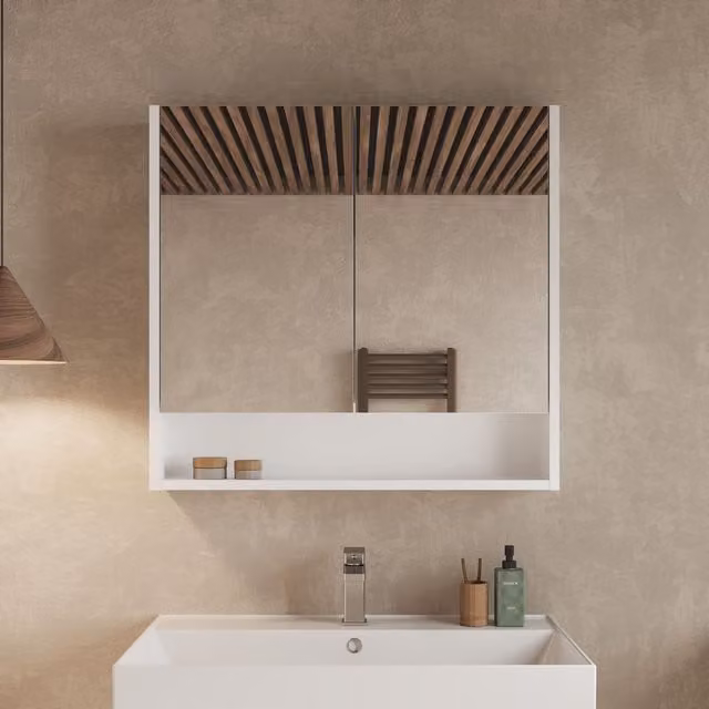 Banyetti Mino Double Door Bathroom Mirror Cabinet in White