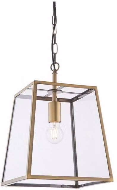 Netlighting Hurst Single Pendant Light with Matt Antique Brass Plate and Clear Glass in Gold – 1