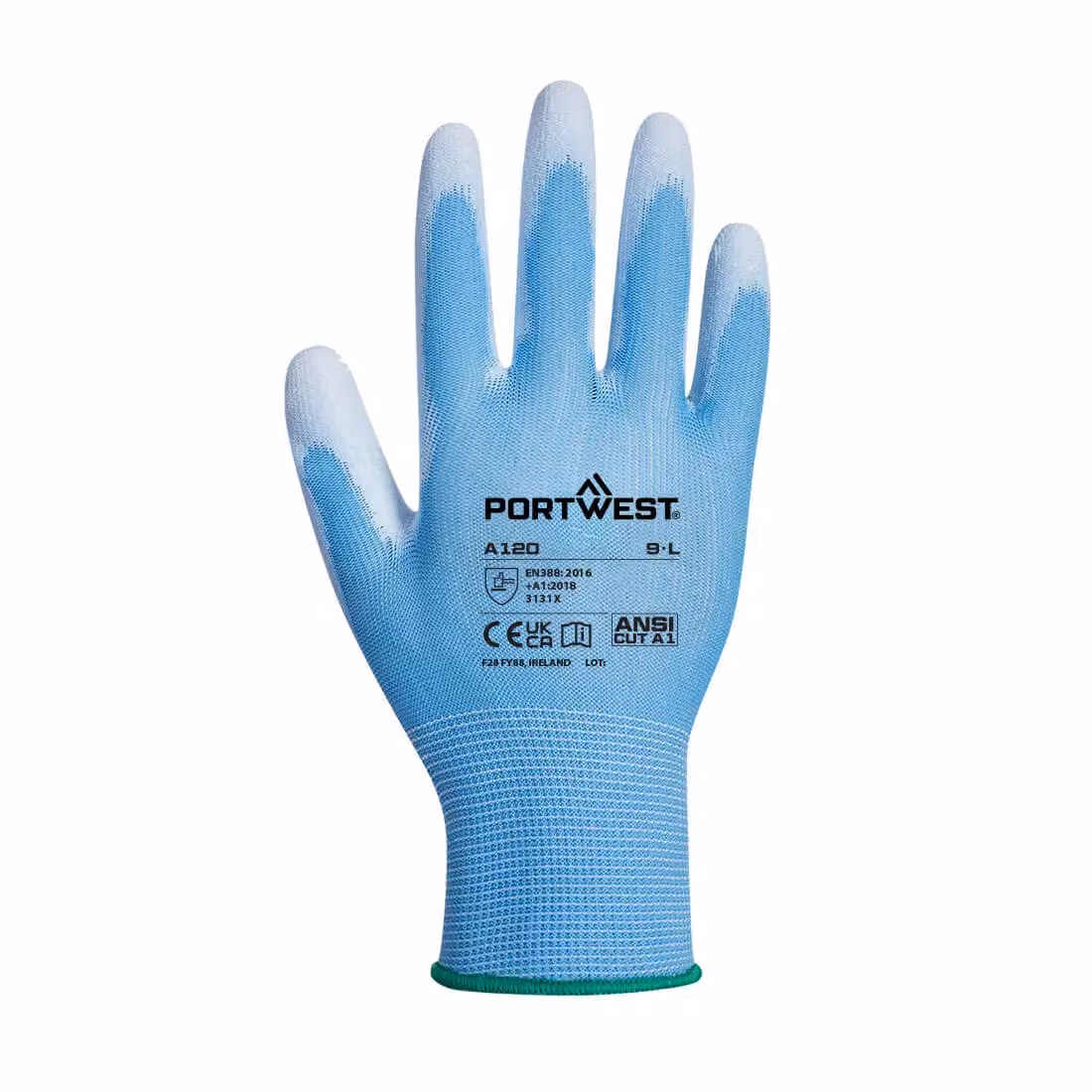 Portwest A120 PU Coated Palm Grip Gloves in Blue, Size: Small – 2