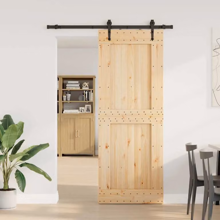 Berkfield Home Modern Sliding Door with Hardware Set in Brown Solid Wood, W: 85 cm, H: 210 cm