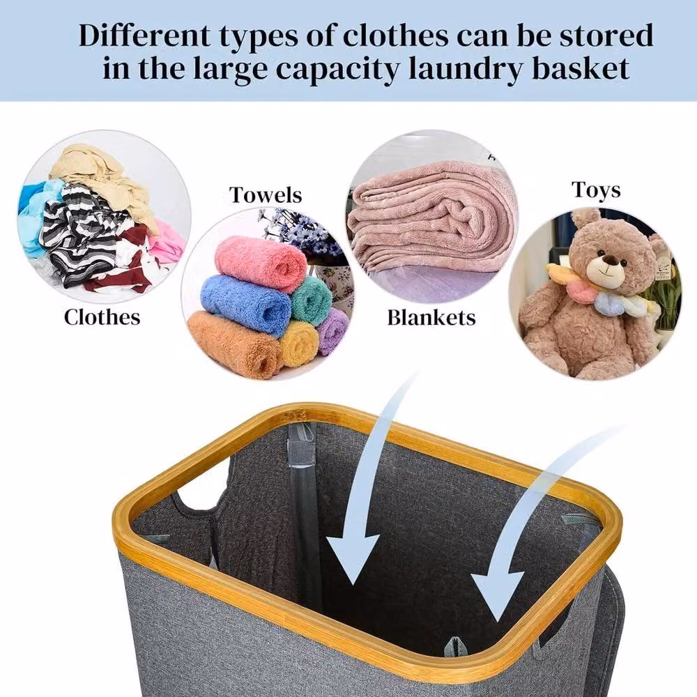 KORVIXA 110L Laundry Hamper with Lid and Handles in Grey – 3