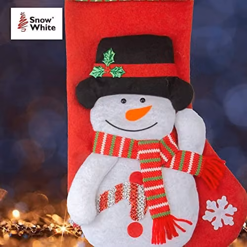 VFM e-Store Snowman Design Long Leg Christmas Stockings in White, Red and Green, Height: 54 cm – 7