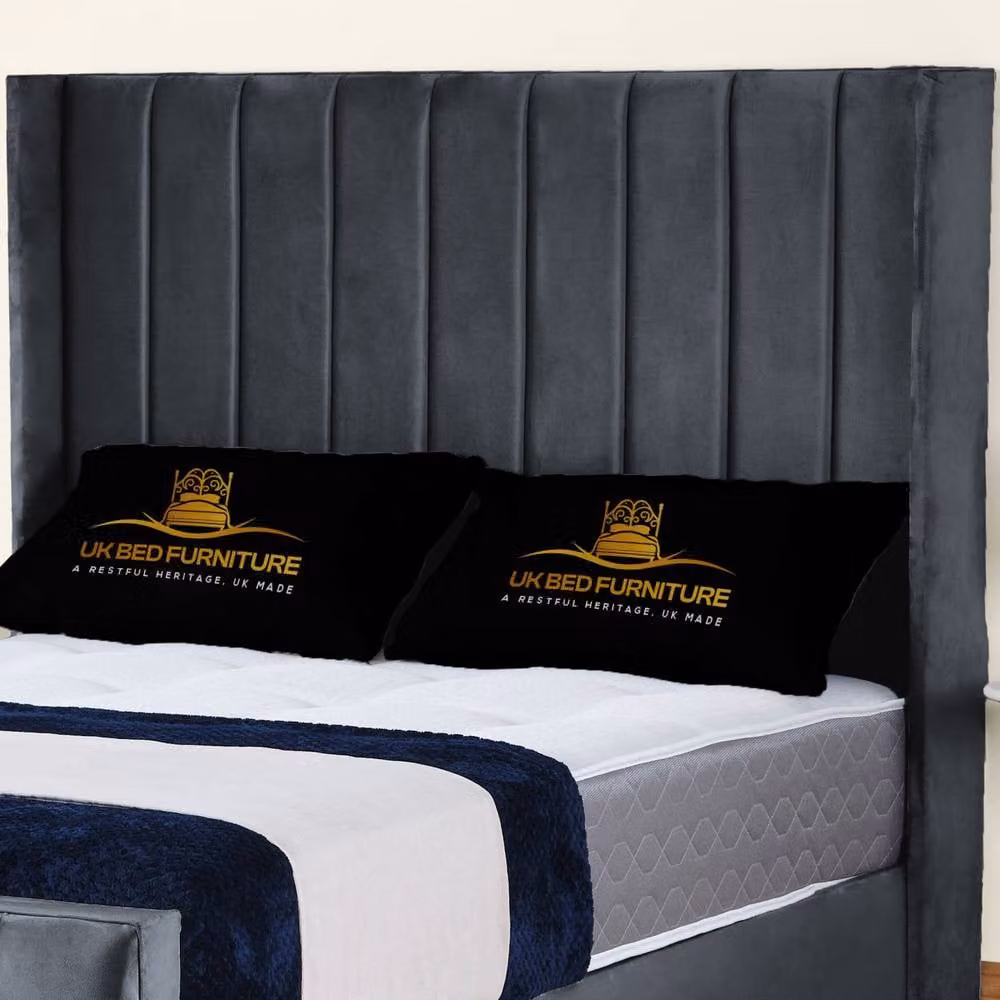 UK Bed Furniture Empire Winged Gas Lift Ottoman Upholstered Velvet Bed in Charcoal Grey, Size: 180 x 200 cm – 2