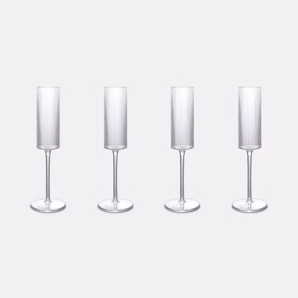 OHS Set of 4 Reusable Ribbed Plastic Champagne Flutes in Clear – 2