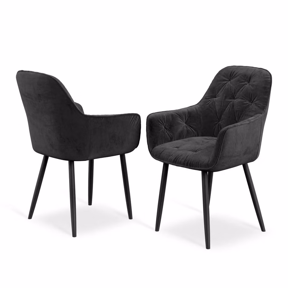 More4Homes Arlo Oak Round Dining Table with Black Legs and Anika Velvet Dining Chairs Set of 4, W: 120 cm, H: 75 cm – 3