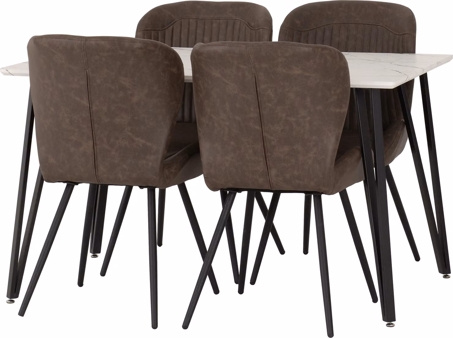 Seconique Marlow & Quebec Modern Rectangular Dining Set with Marble Effect Table and Chairs in Brown – 3