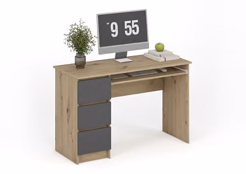 Shefa Line Cina Small Desk with 3 Drawers in Graphite and Artisan Oak, W: 90 cm, D: 50 cm – 3
