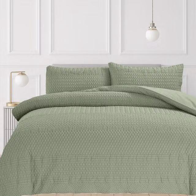 Velosso Green 3D Embossed Allover Pattern Duvet Cover and Pillowcase Set, 180 x 200 cm