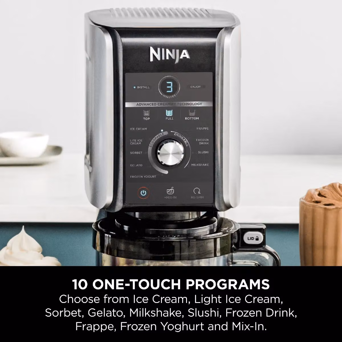 Ninja CREAMi Deluxe 10-in-1 Ice Cream and Frozen Drink Maker in Black – 4