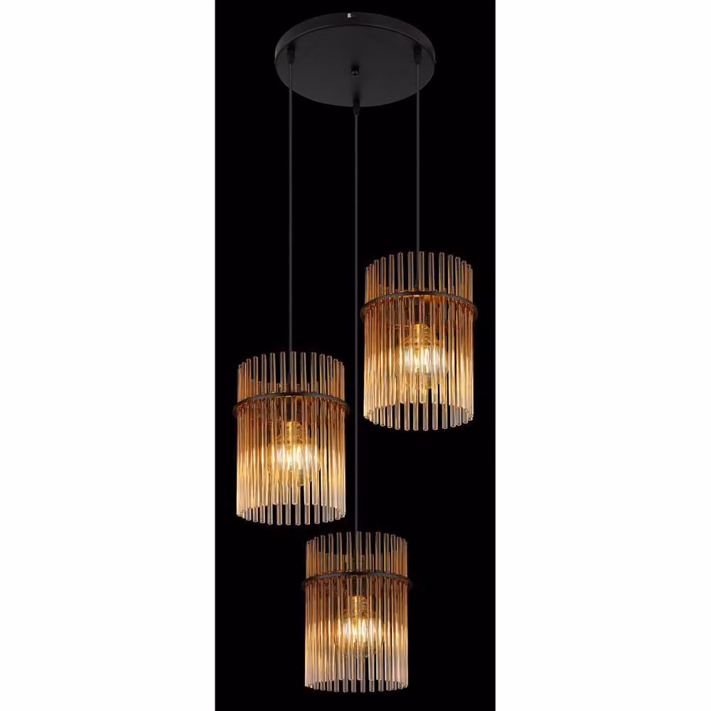 Globo Lighting Gorley Cluster Pendant Lamp with Amber Transparent Glass Shades and Black Metal, Diameter: 47 cm, Height: 140 cm, 3x E27 – 5