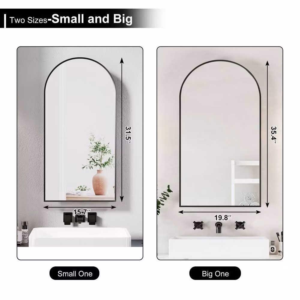 KEEPREAPER Black Arched Bathroom Mirror Cabinet with Hinged Glass Doors and Internal Shelves, Wall Mounted, W: 50 cm, H: 90 cm – 5
