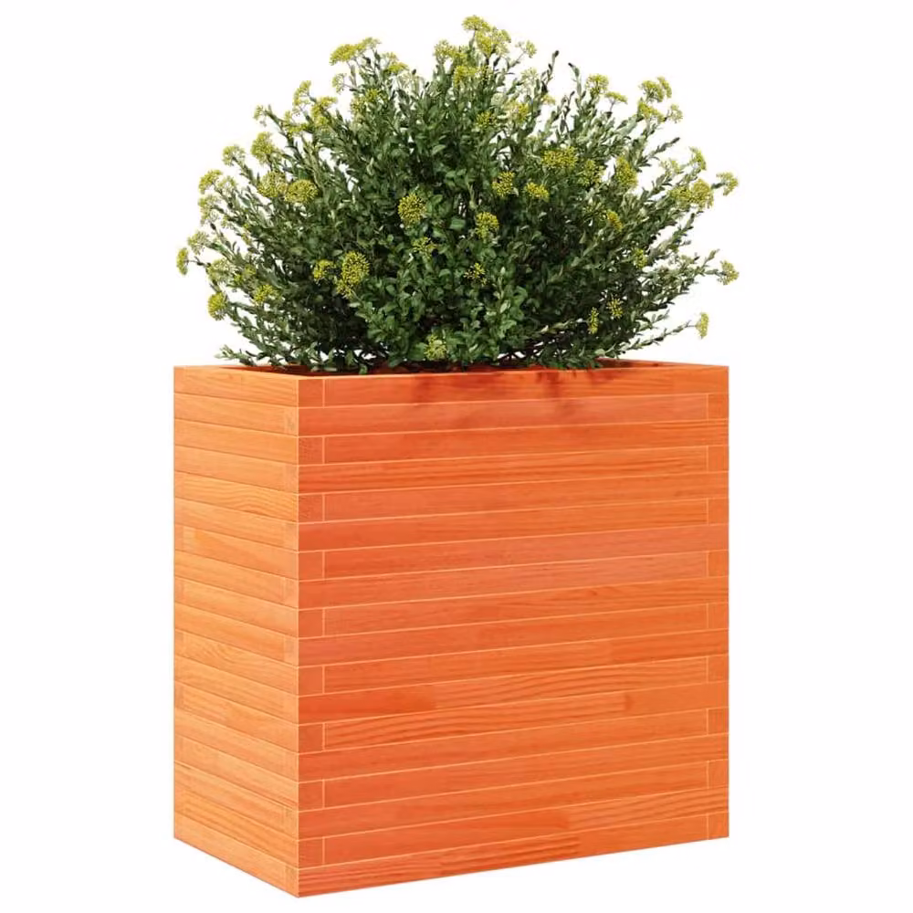 Berkfield Home Garden Wax Brown Solid Wood Pine Planter Tub W: 70 cm, D: 40 cm, H: 68.5 cm – 2