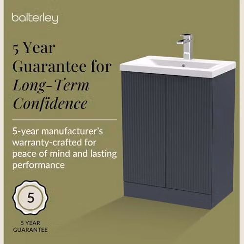 Balterley Floor Standing Bathroom Vanity Unit with Basin and Fluted Front Doors in Dark Grey, W: 61.0 cm, D: 39.0 cm, H: 85.0 cm – 5