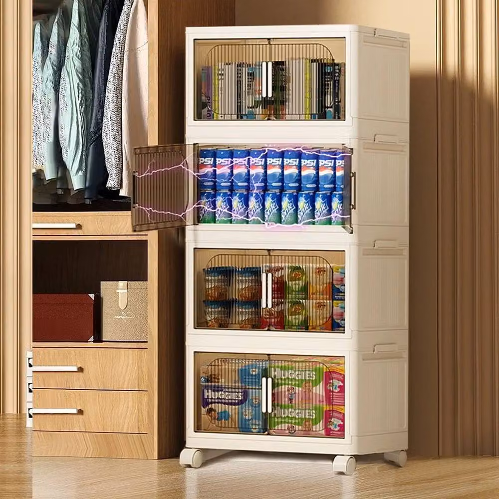 FLAVORA 4-Tier Foldable Rolling Stackable Storage Box in White, W/D/H: 50 x 30 x 30 cm – 4
