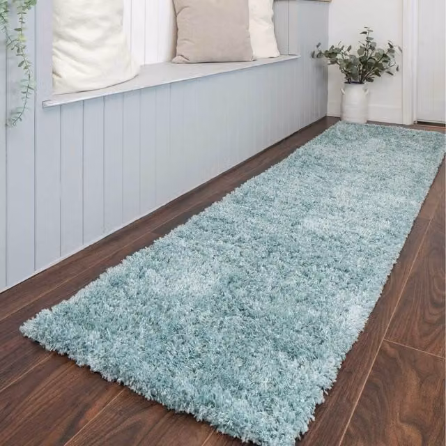 The Rug House Super Soft Shaggy Pile Rug in Duck Egg Blue, W: 240 cm, D: 60 cm