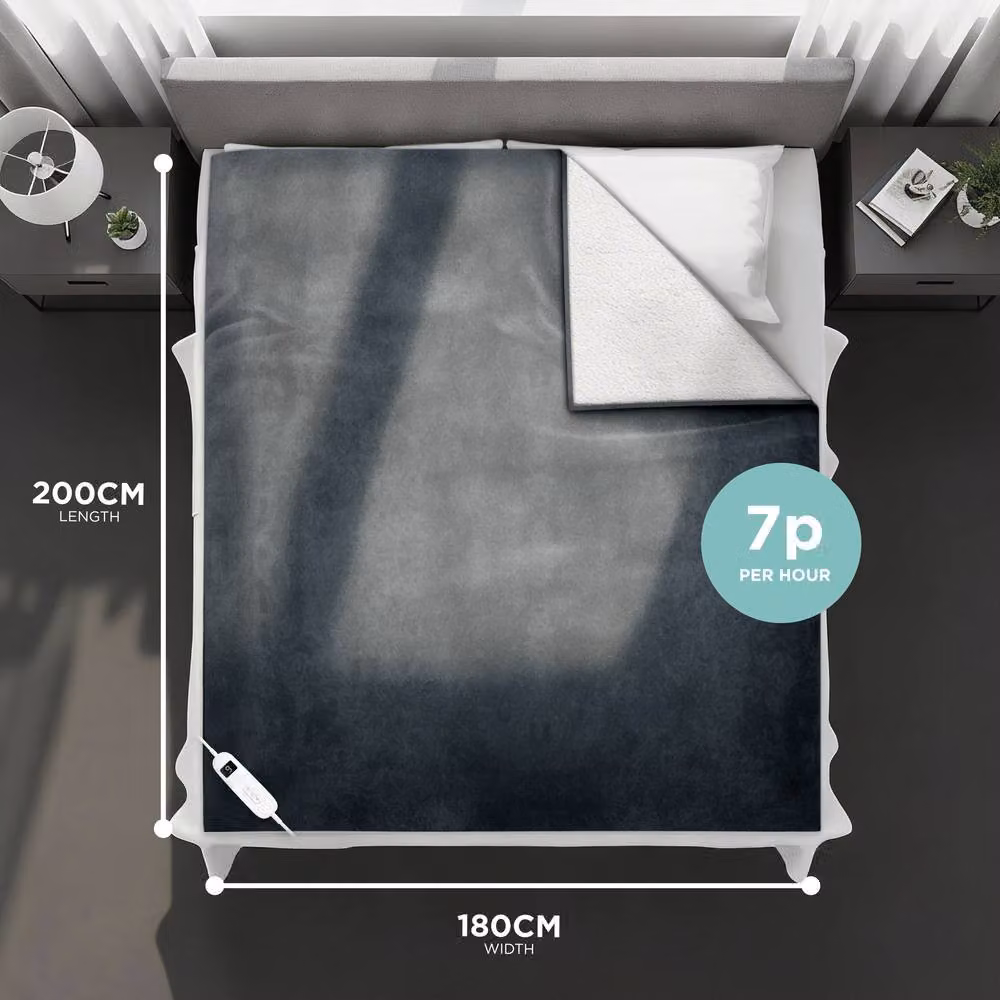 DMD Collective Grey Fleece and Sherpa Electric Heated Blanket, W/D/H: 180 x 200 cm – 2