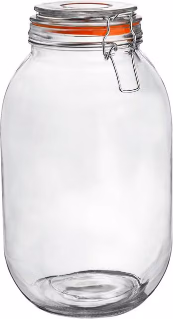 Argon Tableware Transparent Glass Storage Jar with Orange Seal and Clip Closure, 3 l