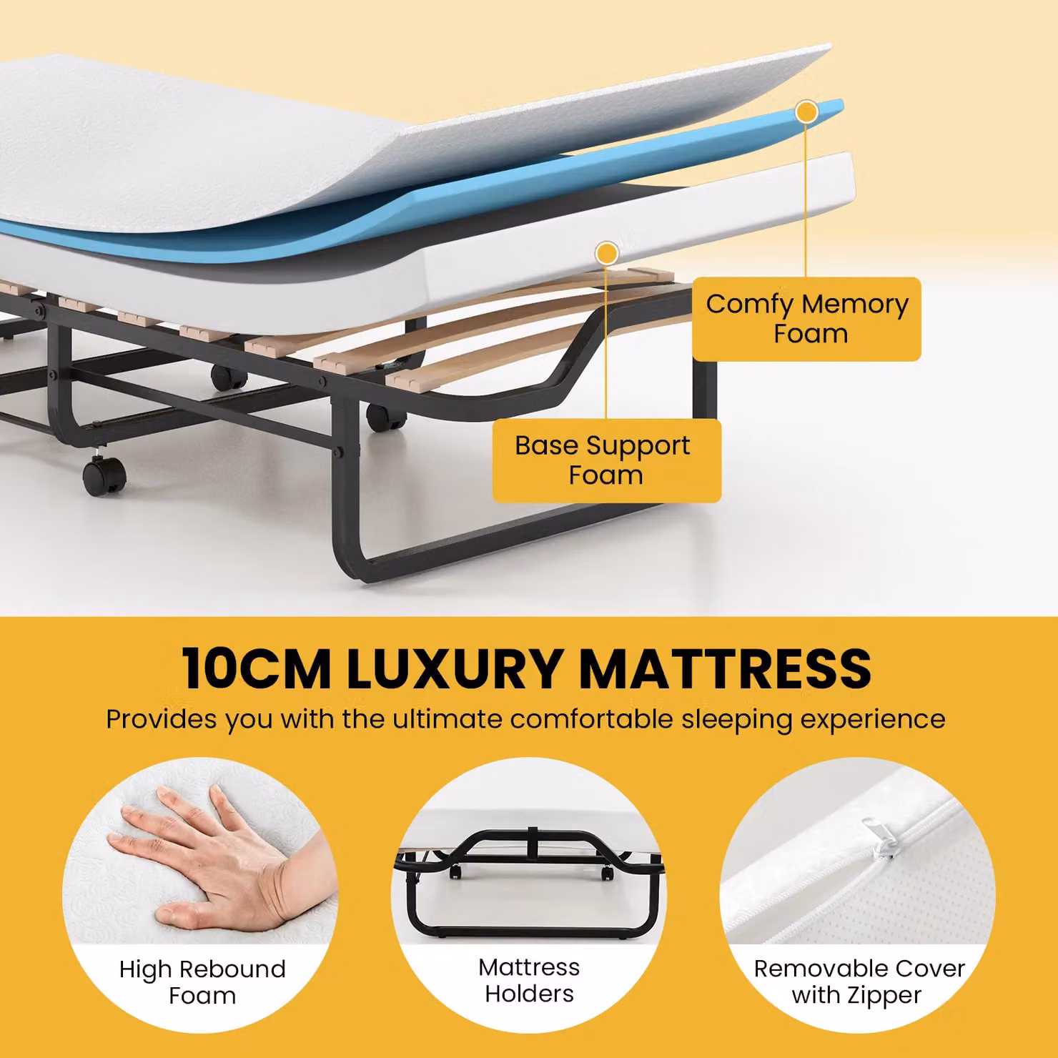 Costway White Folding Rollaway Bed with Foam Mattress – 3