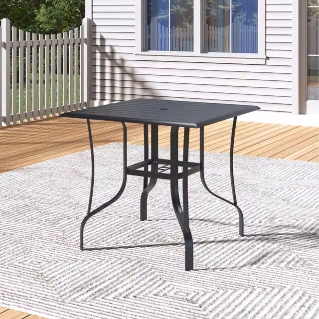 Komore Black Metal Dining Table with Umbrella Hole, Width: 80 cm
