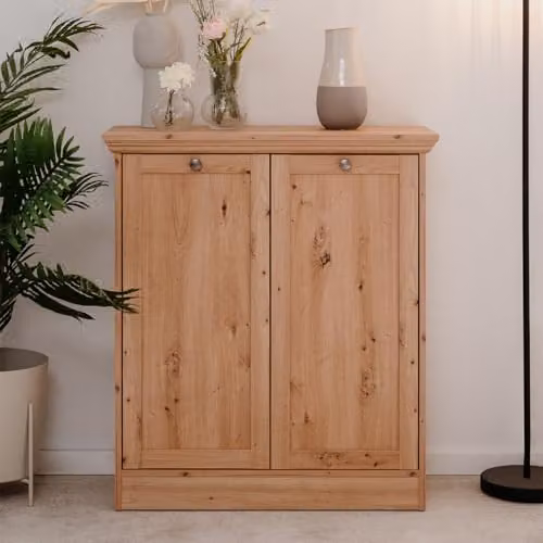 Calicosy Oak Brown 2-Door 2-Shelf Sideboard with Metal Handles W: 80 cm, H: 90 cm, D: 35 cm – 2