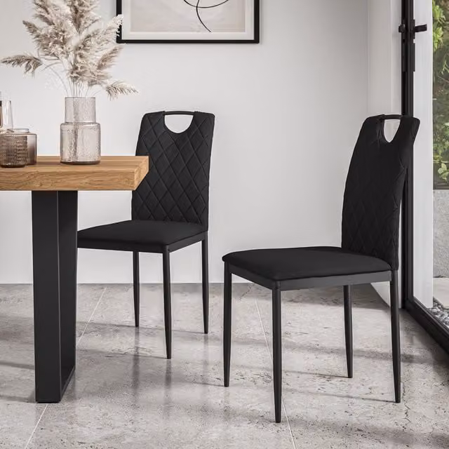 More4Homes Monza Set of 6 Faux Leather Dining Chairs in Black with Metal Legs