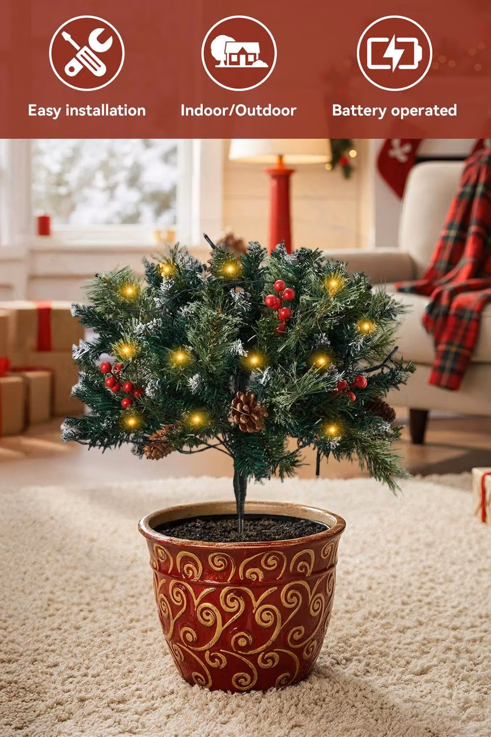 Living and Home Artificial Christmas Urn Filler Decoration with Ground Stake – 3