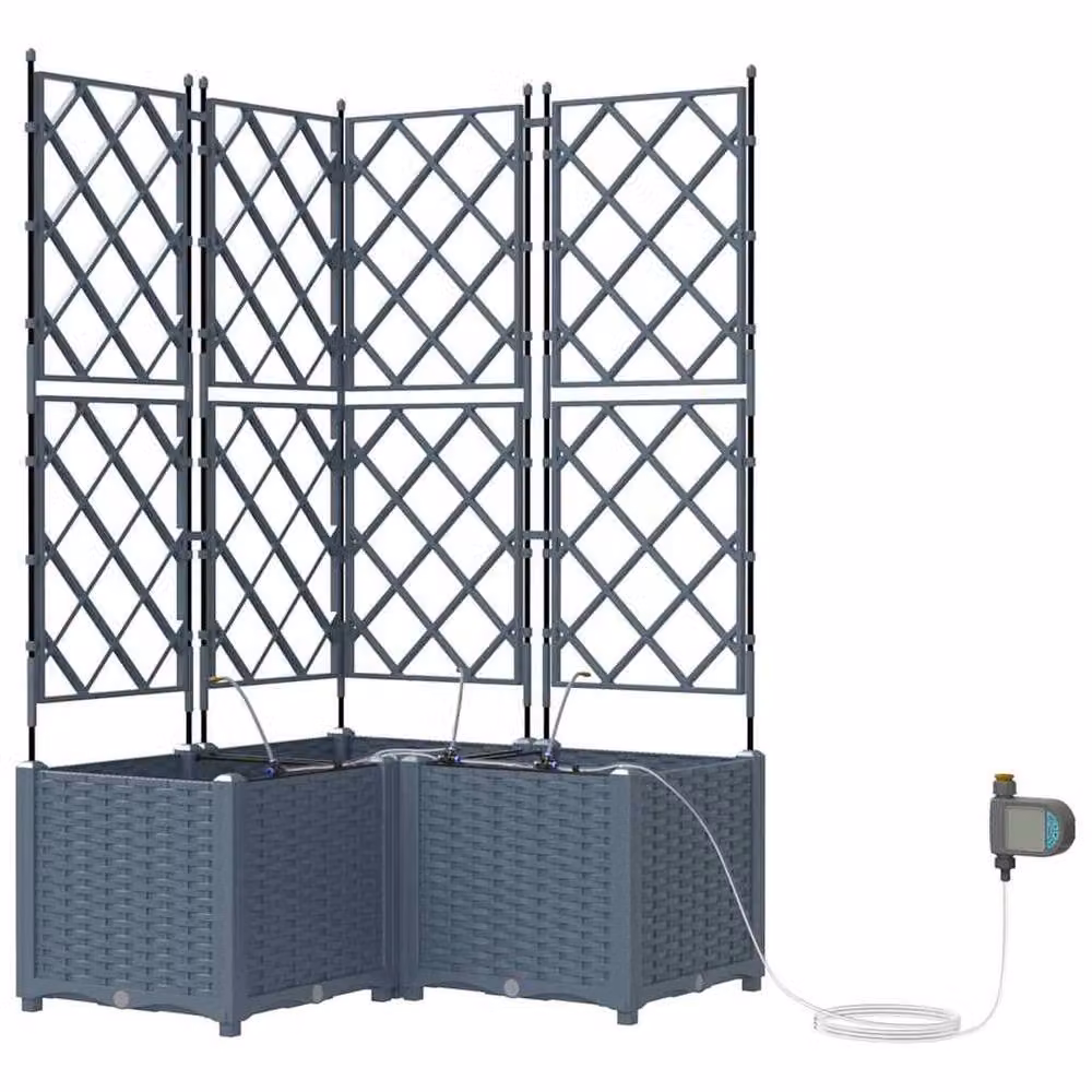 Berkfield Home Garden Planters with Water Irrigation System, 3 Piece Set, Grey – 3