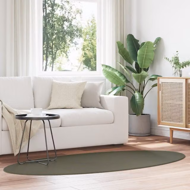 Berkfield Home Oval Polyester Area Rug in Forest Green, W: 120 cm x D: 170 cm