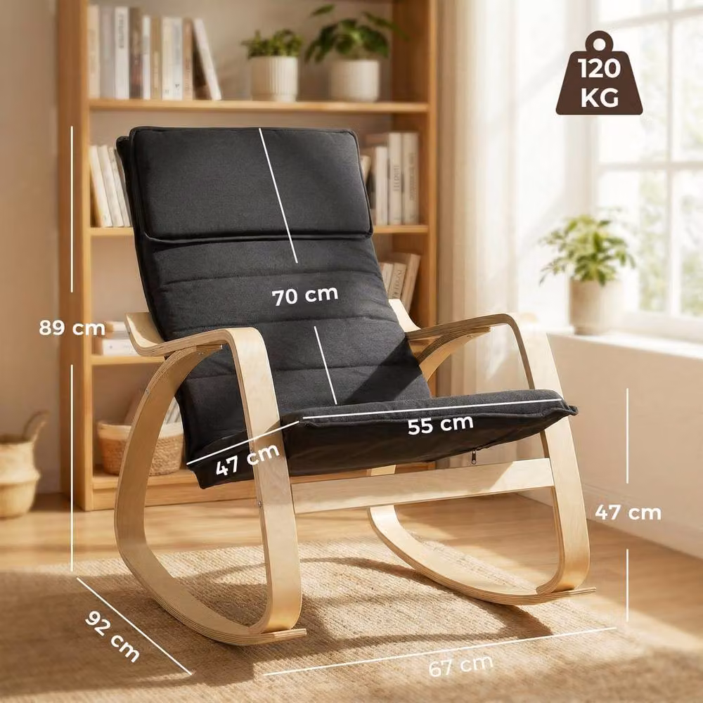 KORVIXA Black Fabric Modern Rocking Chair with Armrests W/D/H: 100 x 100 x 89 cm – 2