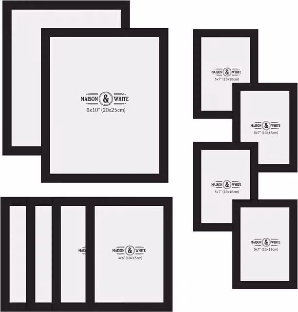 Maison & White Set of 10 Assorted Rectangular Single Photo Frames in Black