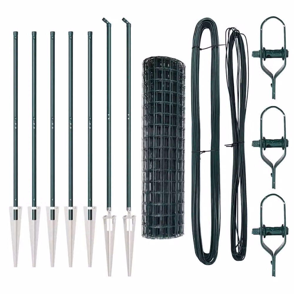 Berkfield Home Euro Fence with 7 Spike Posts, Green Galvanised Steel, W: 10 m, H: 1.4 m – 4