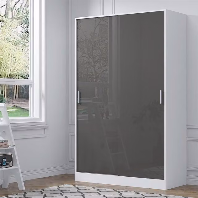 REFLECT 2 Door Sliding Wardrobe with Grey High Gloss and White Matt Finish