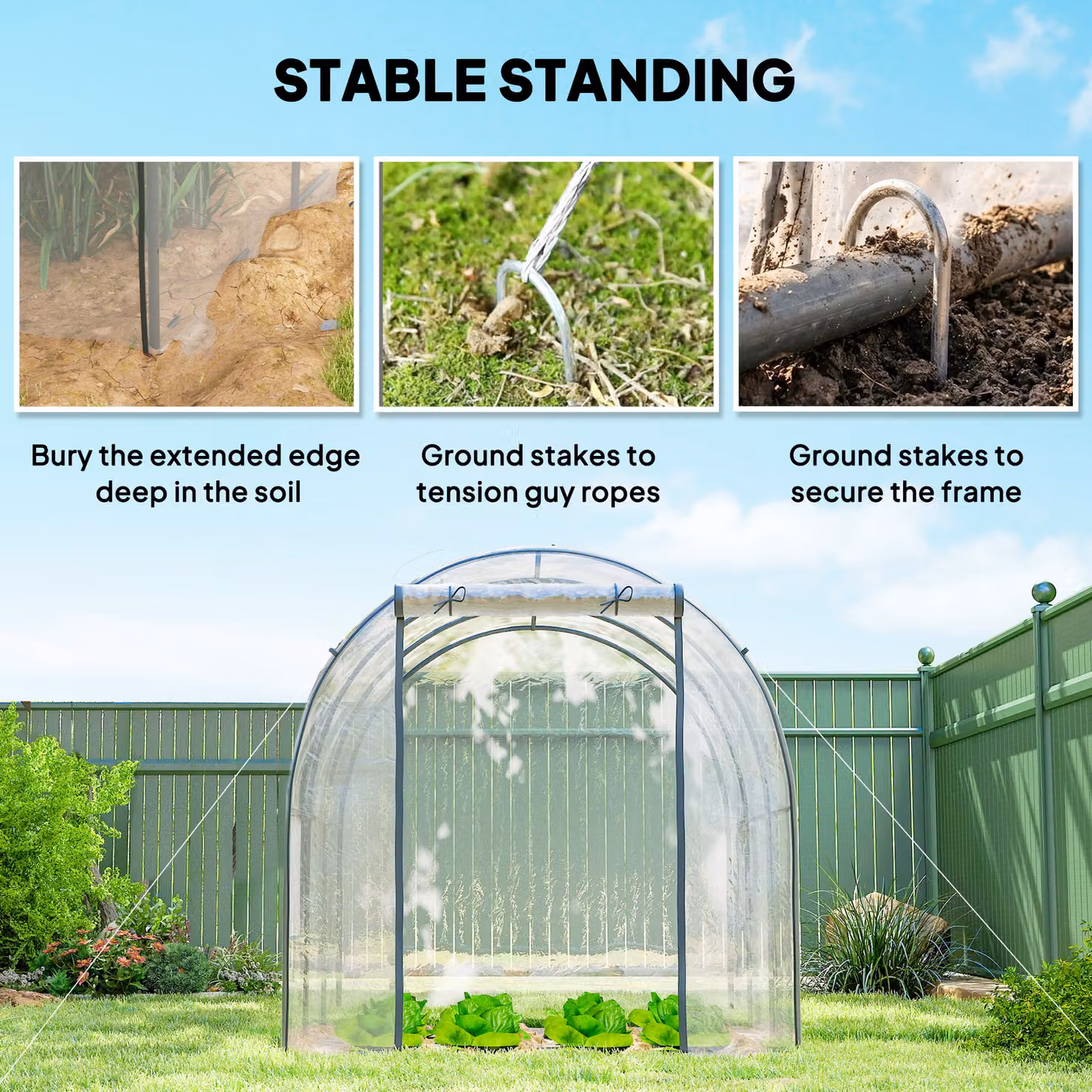 Outsunny Walk-in Polytunnel Greenhouse Grow House with Steel Frame and Plastic Cover, Clear, W/D/H: 300 x 200 x 200 cm – 3