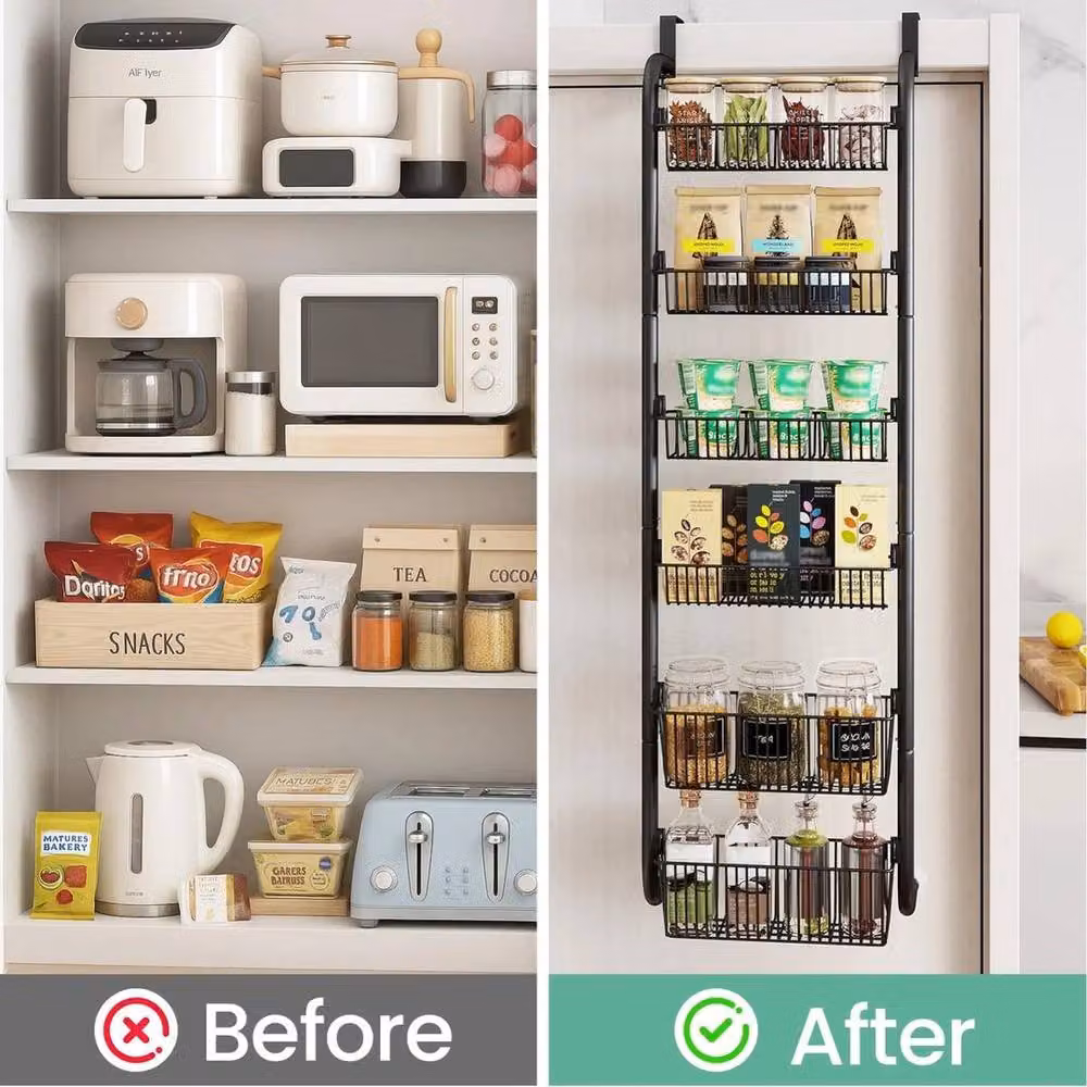KORVIXA Black Metal Over The Door Hanging Kitchen Pantry Organiser, W: 100 cm, D: 15 cm, H: 15 cm – 2