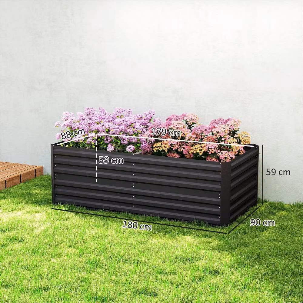 Outsunny Galvanised Steel Raised Bed for Vegetable and Ornamental Gardens, Black, W/D/H: 90 x 90 x 59 cm – 6