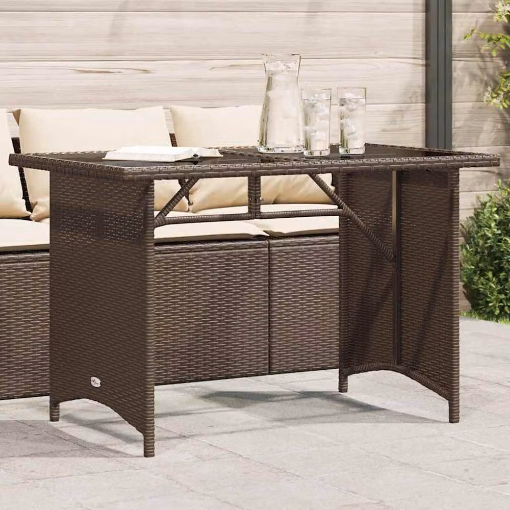 Berkfield Home Brown Poly Rattan Garden Table with Glass Top, W/D/H: 110 x 68 x 70 cm – 2
