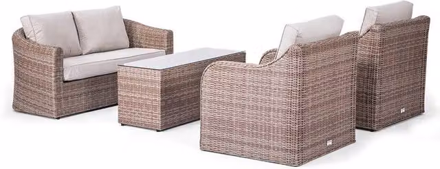 Primrose Living Classic Rattan 4 Seater Sofa Set in Natural and Brown with Aluminium Frame