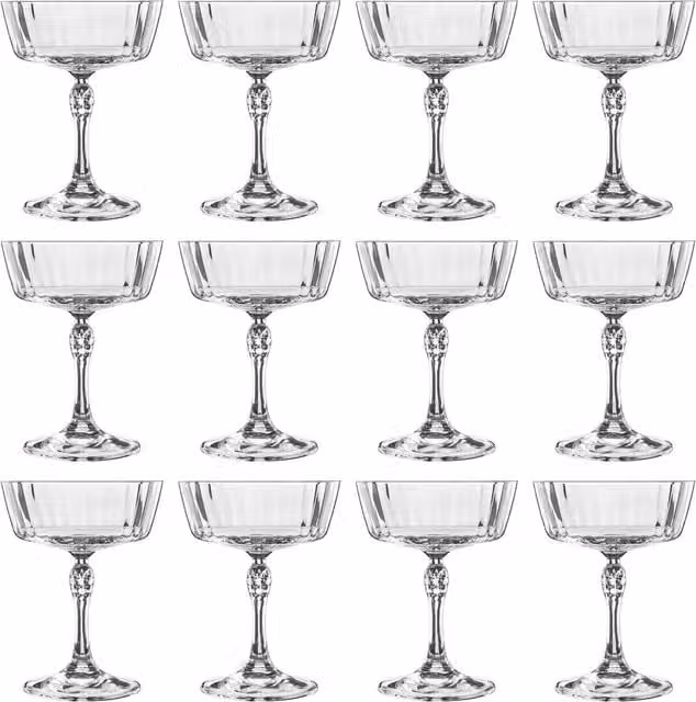 Bormioli Rocco America 20s Geometric Champagne Cocktail Saucers, Clear, 275ml, Pack of 12 – 1