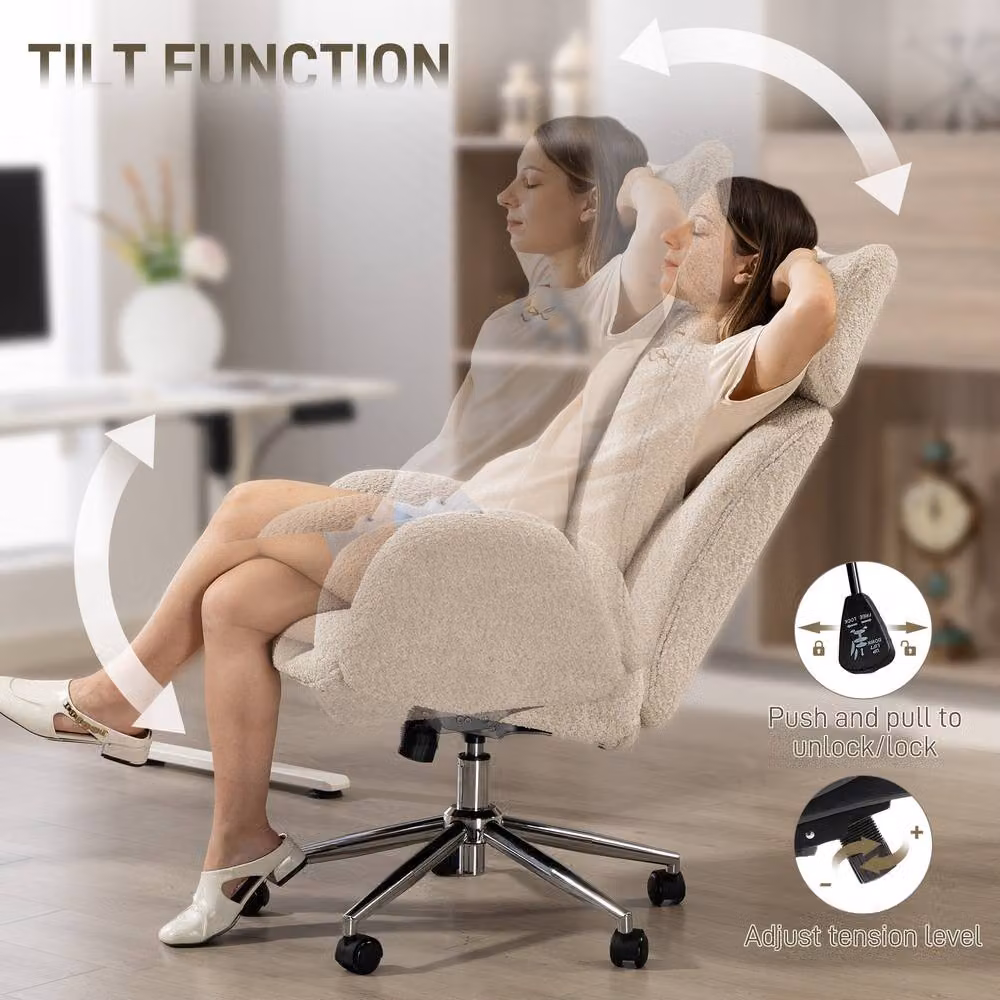 STILVORA Modern Grey Bouclé Fabric Office Task Chair with Adjustable Headrest and Swivel Function – 3