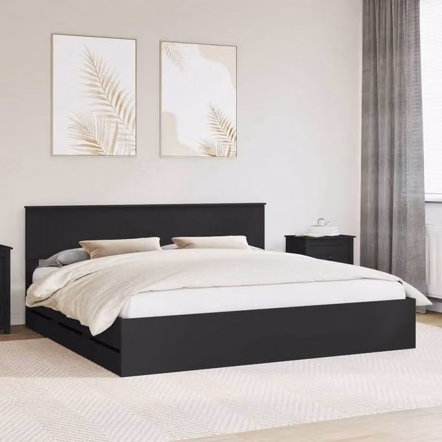 Berkfield Home Modern Bed Frame with Drawers in Black, Engineered Wood, 200 x 200 cm – 1