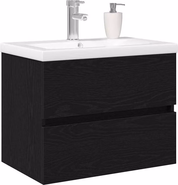 Berkfield Home Modern Black Oak Vanity Unit with Built-in Basin – 1